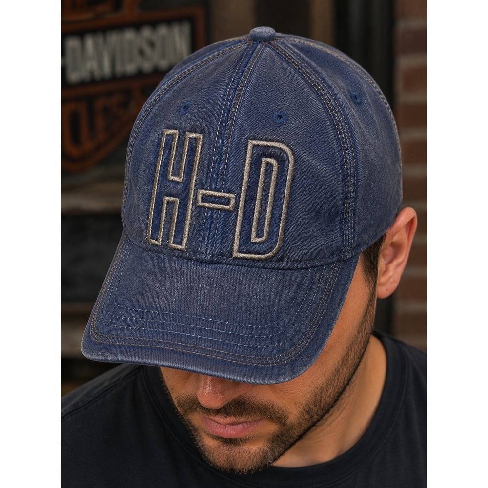 HARLEY DAVIDSON H-D Embroidered Denim Blue Adjustable Hat Cap -2480